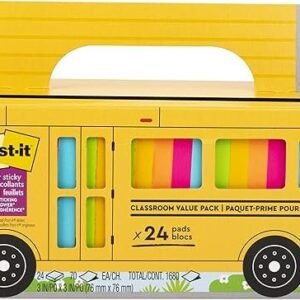 Post-it Super Sticky Notes Value Pack, 24 Pads, Convenient School Bus Carry and Storage Case, 2X The Sticking Power, 3x3 in, Bright Colors (Orange, Pink, Blue, Green, Yellow), Recyclable (654-24SSBUS)