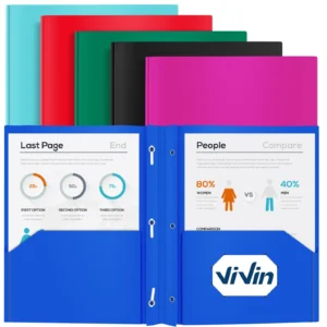 ViVin Heavy-duty Plastic Folder with 2 Pocket and 3-Prong Fasteners 12 Pack, Letter Size Assorted Colors