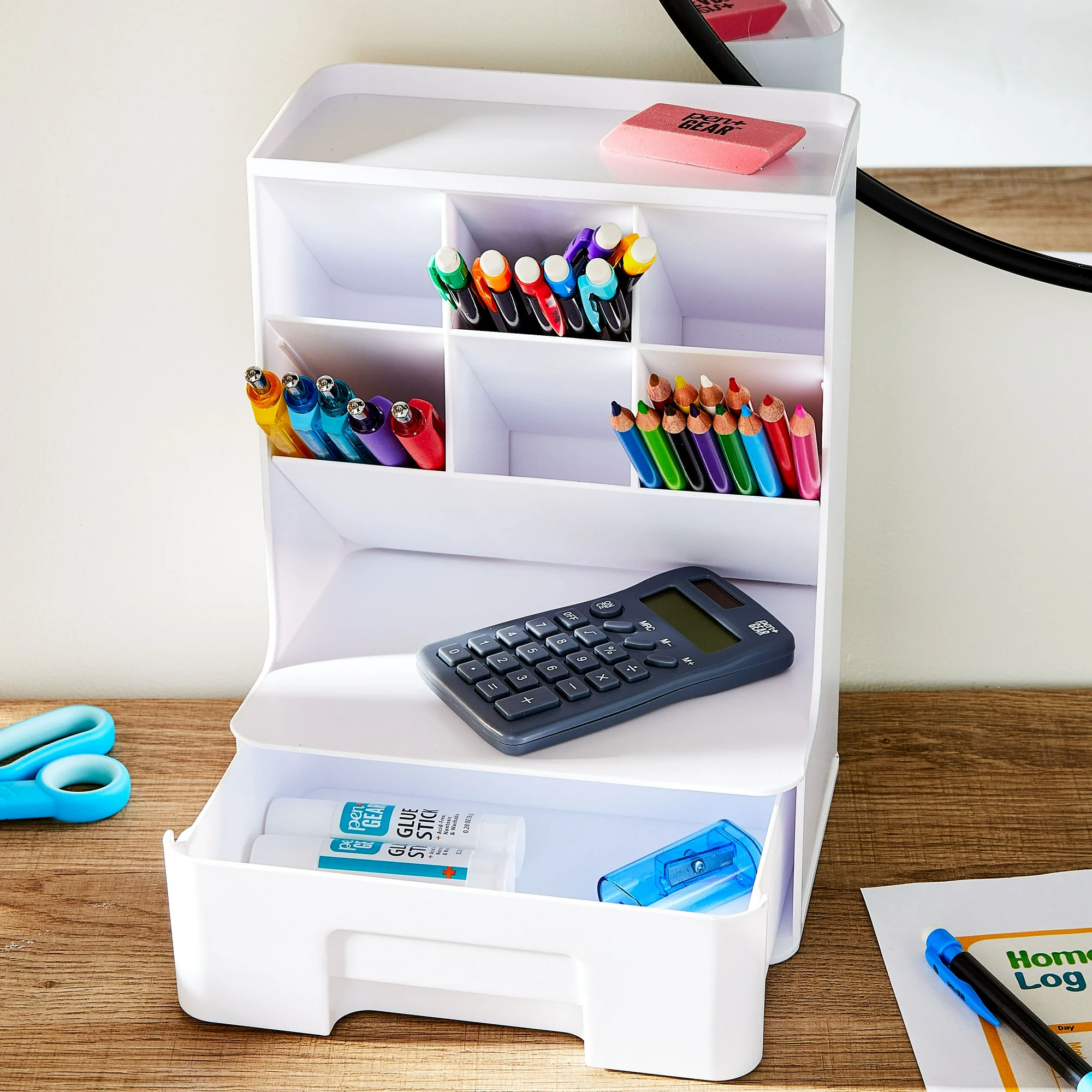Pen Gear White Tall Organizer Plastic Desktop Organizer